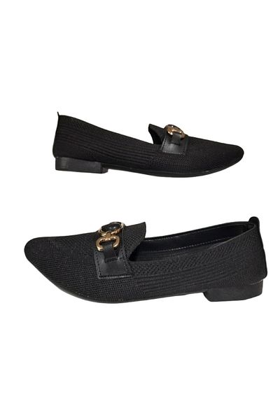ZEYHAN Women's Black Front Buckle Detailed Knitwear Ballerina Ballet
