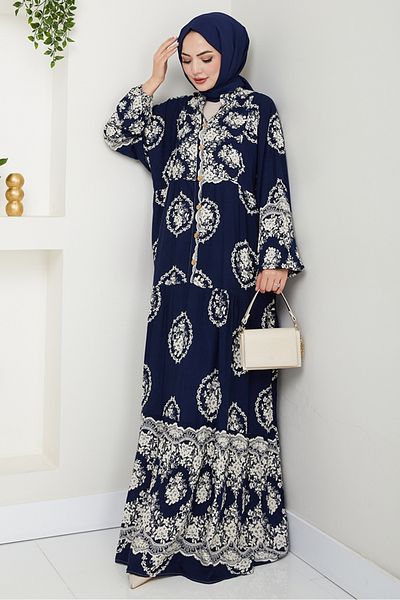 Bestenur Giral Woven Viscose Dress 1543 - Navy Blue