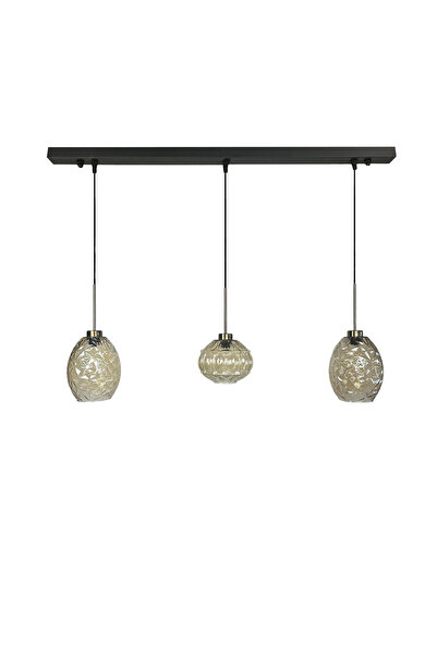 Bamyum Üçlü Lunex Cam Bal Rengi Avize İnce Eskitme Başlık Sarkıt Yemek Masası Üstü Iç Mekan Cafe Otel