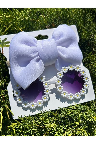ByMerve Girl's 0-4 Years Old Compatible White Bow Bandana and Glasses Set