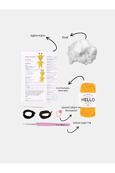 Pufino Zurafa Amigurumi Tığ Kiti, Amigurumi Örgü Seti, Tığ Işi Amigurumi Örgü Oyuncak Seti