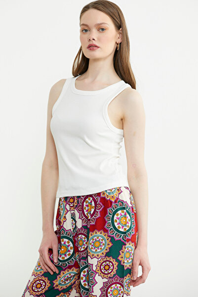 Sementa Ribbed Basic Sleeveless T-Shirt - Ecru