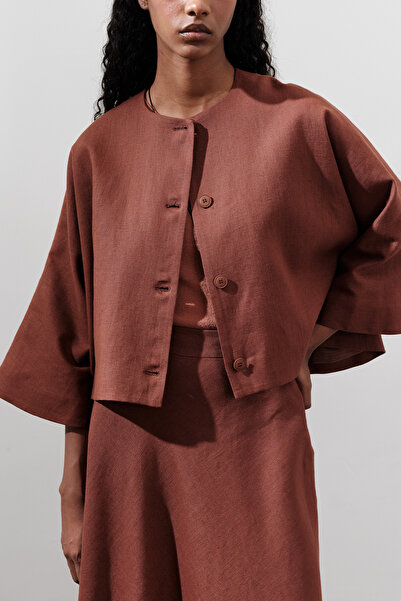 Manuka Linen Wide Sleeve Short Jacket Copper