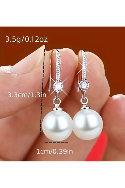 ER TAKI Silver Color Round Pearl Hook with Stones Stylish Engagement Henna Wedding Wedding Evening Dress Earrings