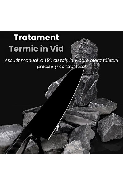 NEOSOR Cuțit Bucătar Profesional, Oțel 440C Titan Negru, Full Tang, Ascuțit 15°, Design Japonez Premium