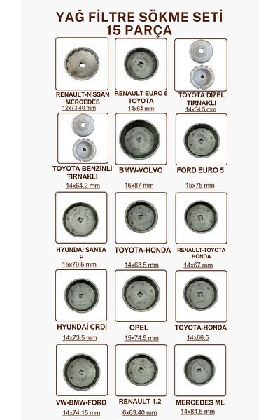 izmiraparat 15 Piece Stone Type Oil Filter Removal Wrench Set