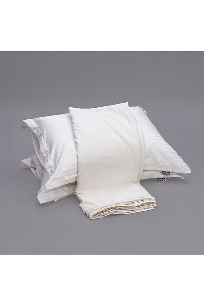 Bed N Home SA طقم ملاءة سرير مسطحة، ١٠٠٪ قطن مصري، ٣٥٠ خيط، مخطط، ١ سم، أبيض عاجي، ٢ كيس وسادة، ١٨٠ × ٢٧٠ سم