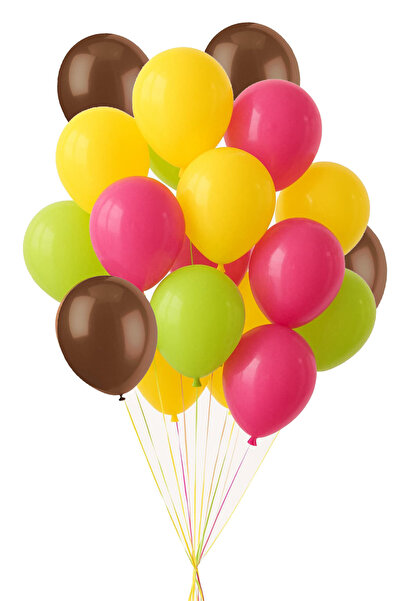 Maşa ve Koca Ayı 35-Piece Masha Concept Balloon Set (Yellow-Green-Fuchsia-Brown) Bear with Chain + Adhesive Masha