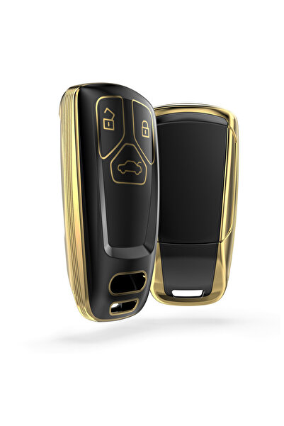 BLACK Husă cheie auto pentru Audi - 3 butoane - Keyless Go, silicon, negru/auriu