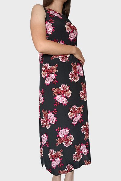 Kapp Ahl Long summer dress, sleeveless, with floral print, black, S