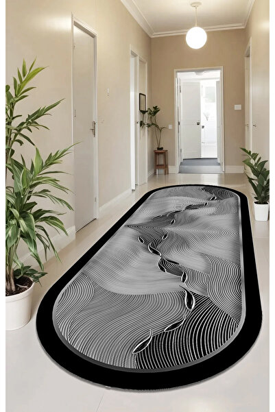 CAPPİO HALI Dijital Baskılı Makinada yıkanabilir Oval Salon Halısı Mutfak Hal...