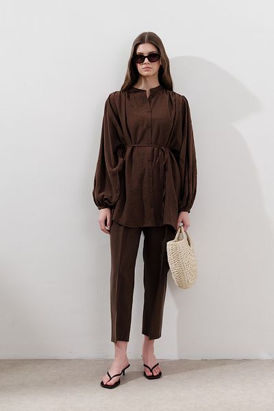 Manuka Tunic with Tie Brown