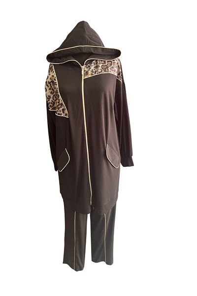 FATMA DANIŞMAN Plus Size Off-The-Shoulder Leopard Sequin Hoodie Double Suit