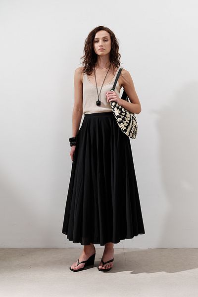 Manuka Partial Wide Cotton Skirt Black