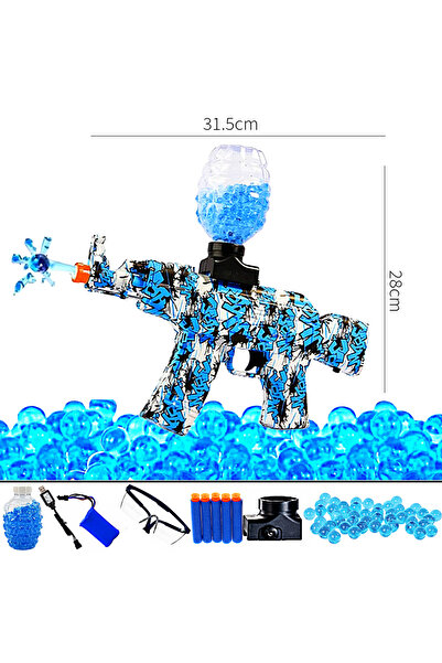 SprintMag Pusca de Jucarie Automata cu 5000 Bile Gel Apa Acumulator 7.4V Ochelari Protectie Skin Albastru/Alb