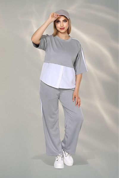 NEWCO Women's Sporty-Chic Suit – Button Detailed Top & Side Stripe Pants