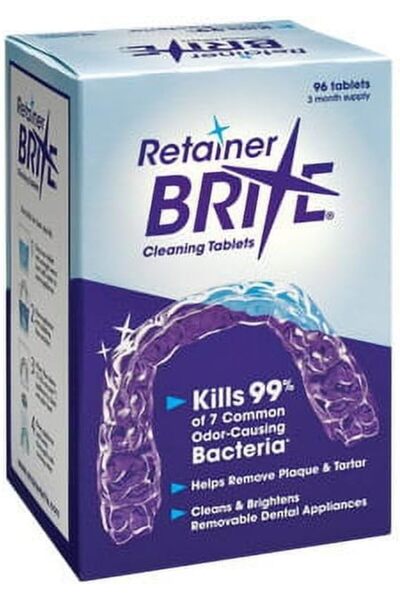 Lite Brite أقراص ريتينر برايت لتنظيف المثبتات والأجهزة السنية - 96 قرصًا