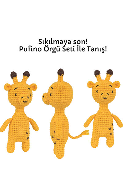 Pufino Zurafa Amigurumi Tığ Kiti, Amigurumi Örgü Seti, Tığ Işi Amigurumi Örgü Oyuncak Seti