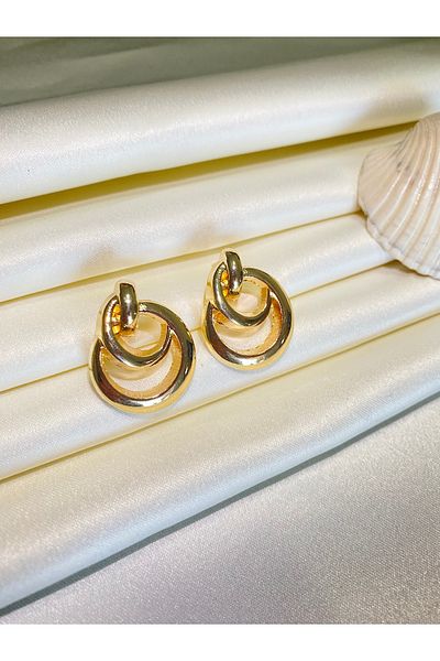 Furtek Aksesuar Women's Gold Color Nested Circle Earrings Model Luxury Trend
