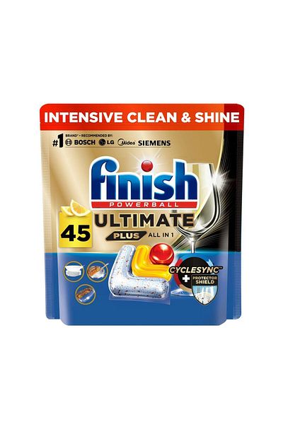 Finish Powerball Ultimate Plus All In 1 Dishwasher Detergent Lemon Scent 45 pcs