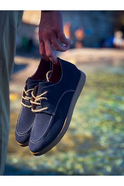 Arda Kb-X5 Kuback Navy Blue Suede Lace-Up Casual Men's Shoes