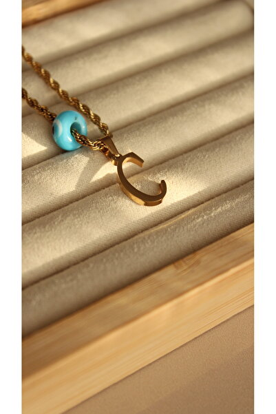 Tişt Accessory Steel Gold Color Spiral Chain ​​Evil Eye Beaded C Letter Steel...