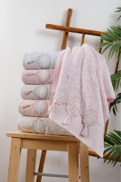 Fiesta Home ASORTİ BAMBO PÜSKÜL DANTELLİ HAVLU 50X90 6 LI