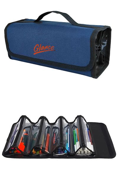GLANCE Τσάντα στυλό 4 τμημάτων Navy Blue με λαβή