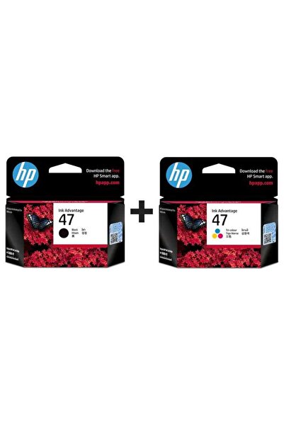 HP 47-6ZD21A ESiyah + Hp 47-6ZD61AE Renkli Hp DeskJet Ultra Ink Advantage 482...