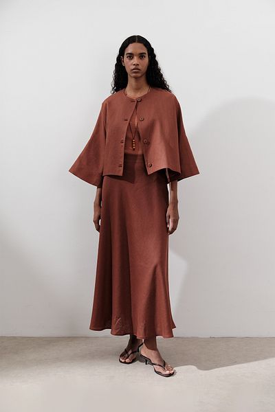 Manuka Linen Wide Sleeve Short Jacket Copper