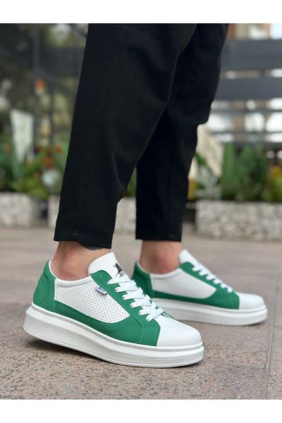 Arda Ba0423 Boa Thick High Sole White Green Lace-Up Sports Men's Shoes