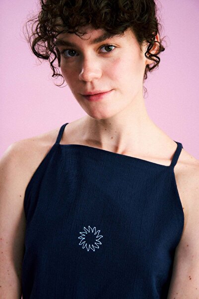 WWF Market Güneş ve Dalga Müslin Kısa Elbise - Lacivert