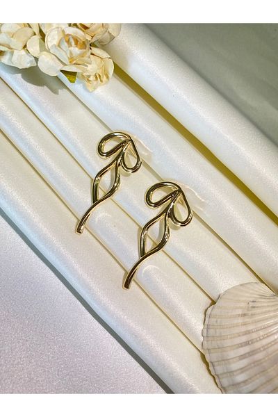 Furtek Aksesuar Women's Gold Color Bow Earrings 5 cm Luxury Trend