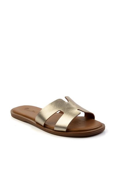 Bambi Gold Leather Women's Slippers K04507430003