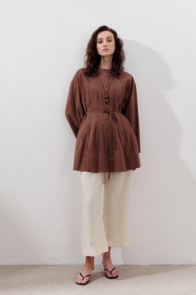 Manuka Ribbed Wide Sleeve Tunic Hot Brown