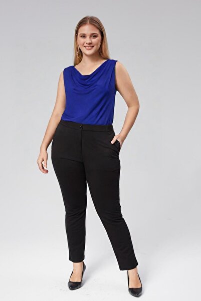 Seamoda Degaje Collar Sandy Plus Size Women's Basic Blouse 4 Seasons Comfortable Use Stylish Athlete-Saks Blue