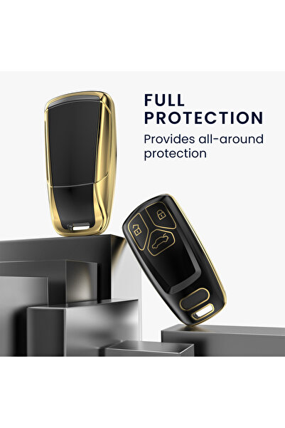 BLACK Husă cheie auto pentru Audi - 3 butoane - Keyless Go, silicon, negru/auriu