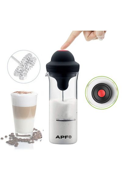 FİAPFO Spumator electric de lapte și cafea APF® – Mixer portabil, 450 ml, cană din sticlă borosilicată