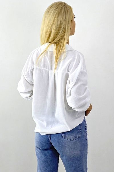 FashionForYou Cămașă Talle cu aspect de pânză topită, cu nod înfășurat și nasturi, albă, 40