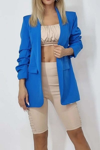 FashionForYou Jachetă casual BLUMY, lungime medie cu clapete, albastră, mărime XL/2XL, XL/2XL