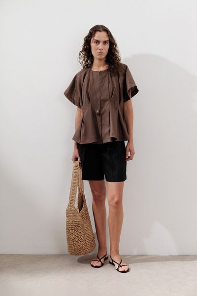 Manuka Linen Pile Detail Vest Dusty Brown