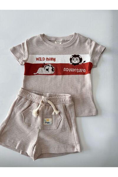Mylamia Animal Embroidered 100% Cotton Seersucker Baby Boy Shorts Set