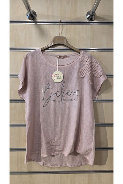 Park Moda Ιταλική μπλούζα με επιχρυσωμένο μοτίβο γραμμάτων απλικέ λουλουδάτο