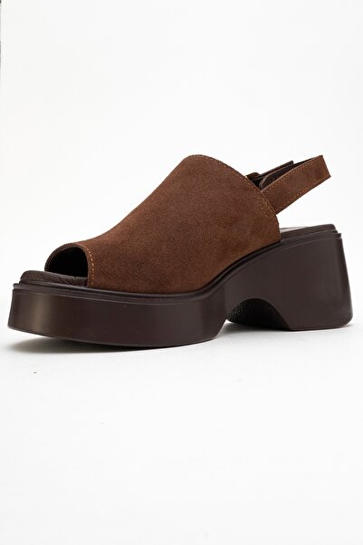 LuviShoes Power Brown Suede Genuine Leather Women's Wedge Heeled Sandals