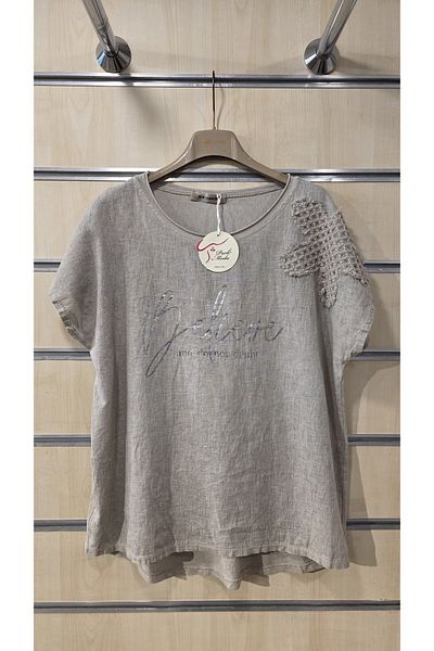 Park Moda Ιταλική μπλούζα με επιχρυσωμένο μοτίβο γραμμάτων απλικέ λουλουδάτο