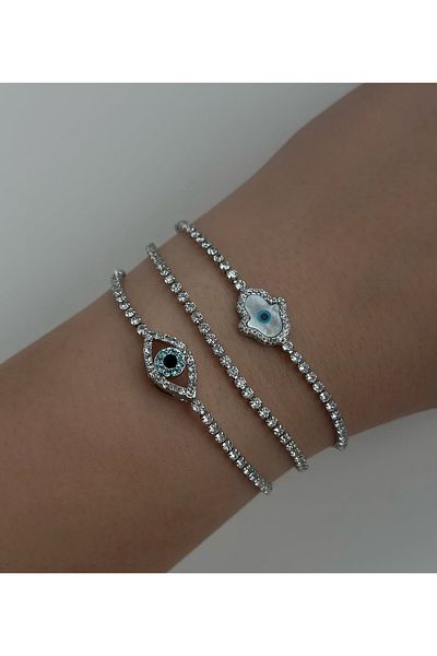 ÖNKÜTAKI Zircon Stone Evil Eye Model Waterway Bracelet
