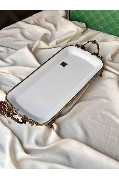 ROSSEV Antique White Rectangular Plate with Handle
