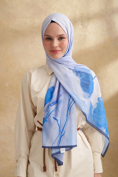 ARMANDA Silk Cotton Camellia Pattern Shal