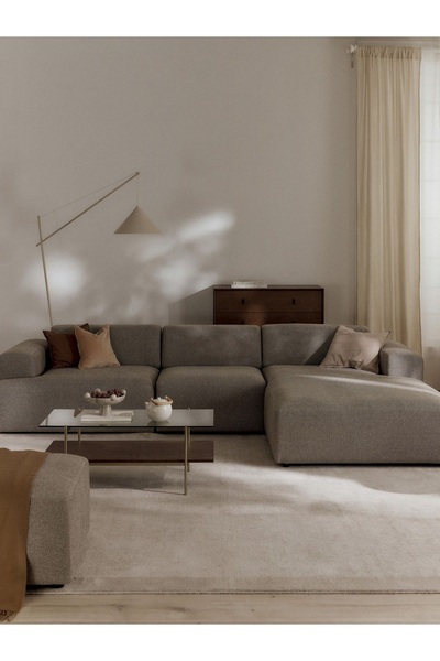 NEXHOME Massimo 3 Modül Sağ Köşe Koltuk Takımı Kahverengi Keten Kumaş