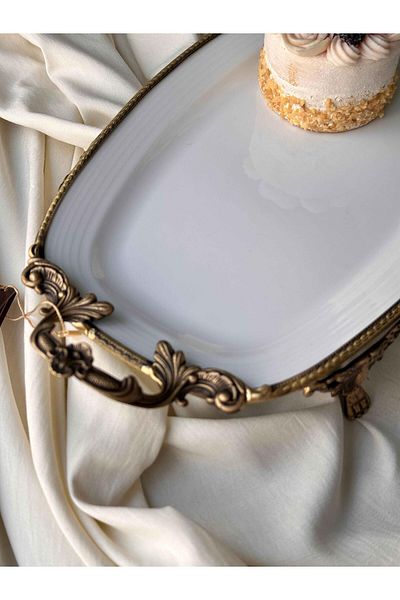 ROSSEV Antique White Rectangular Plate with Handle 38cm